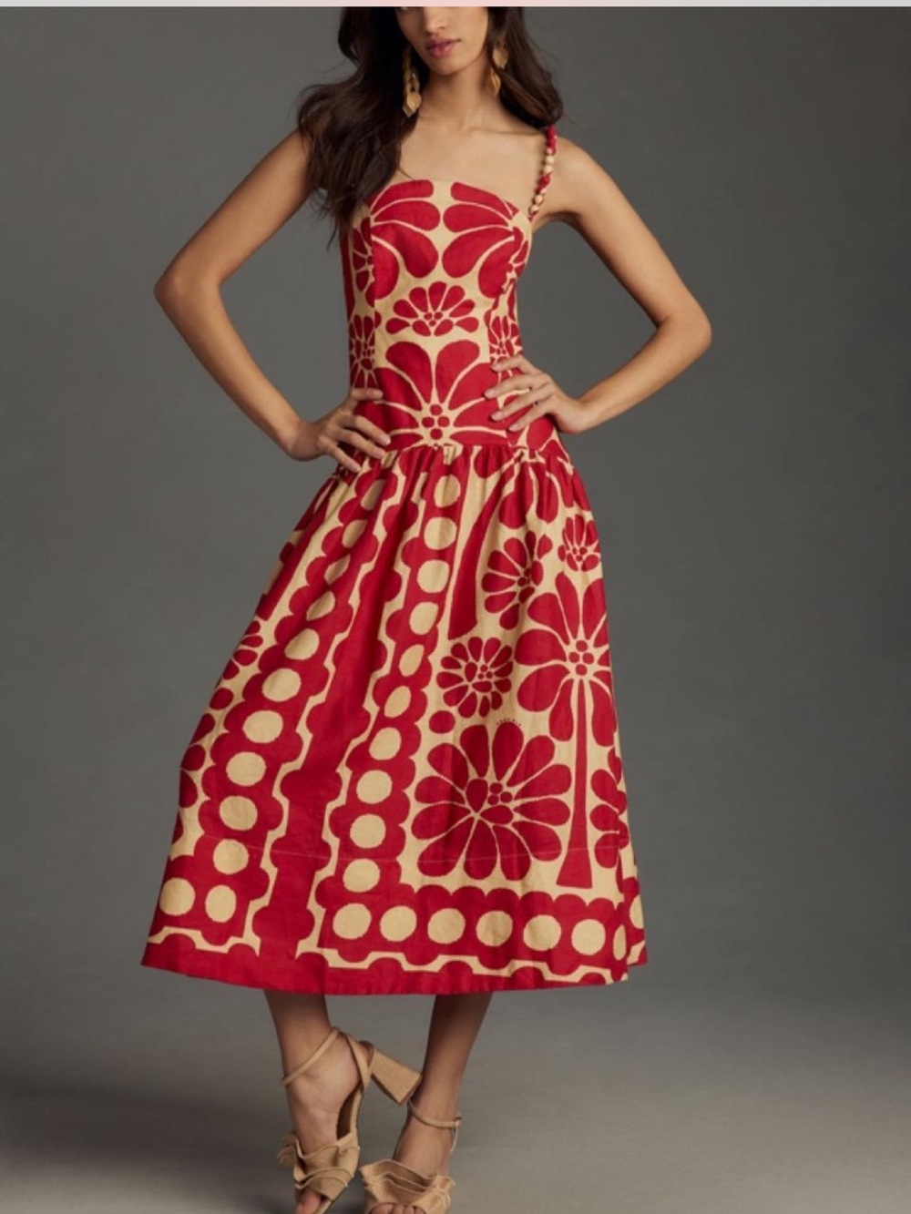 Farm Rio Palermo Red Sleeveless Midi Dress